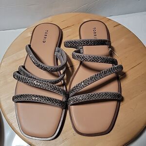 Torrid Rhinestone Embellished SlipOn Sandals Size 11.5 WW Taupe Brown